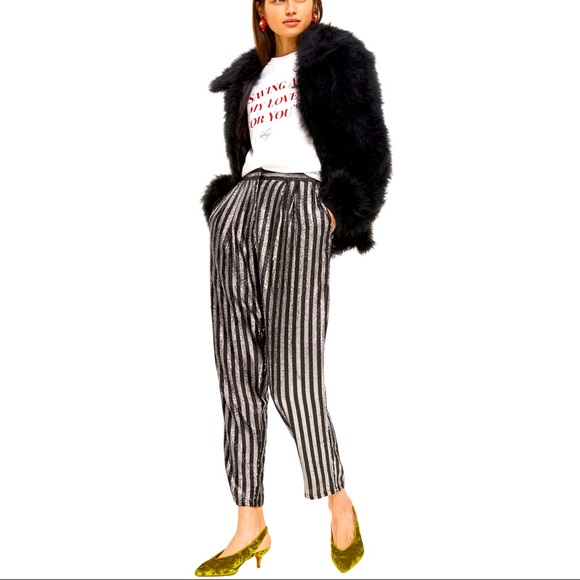 Silver Sequin Stripe Pants 